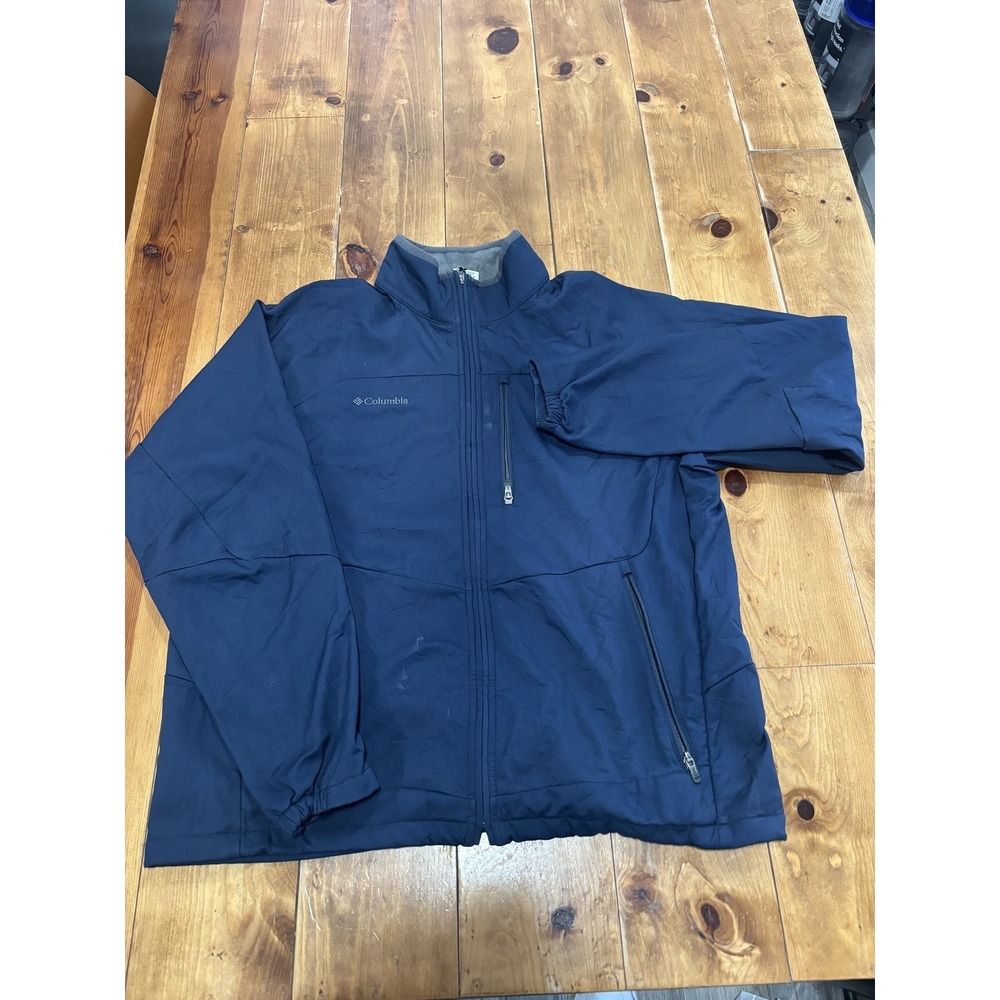 Columbia Men's XL Navy Blue Full Zip Softshell Fleece Lined Jacket Coat Outdoor